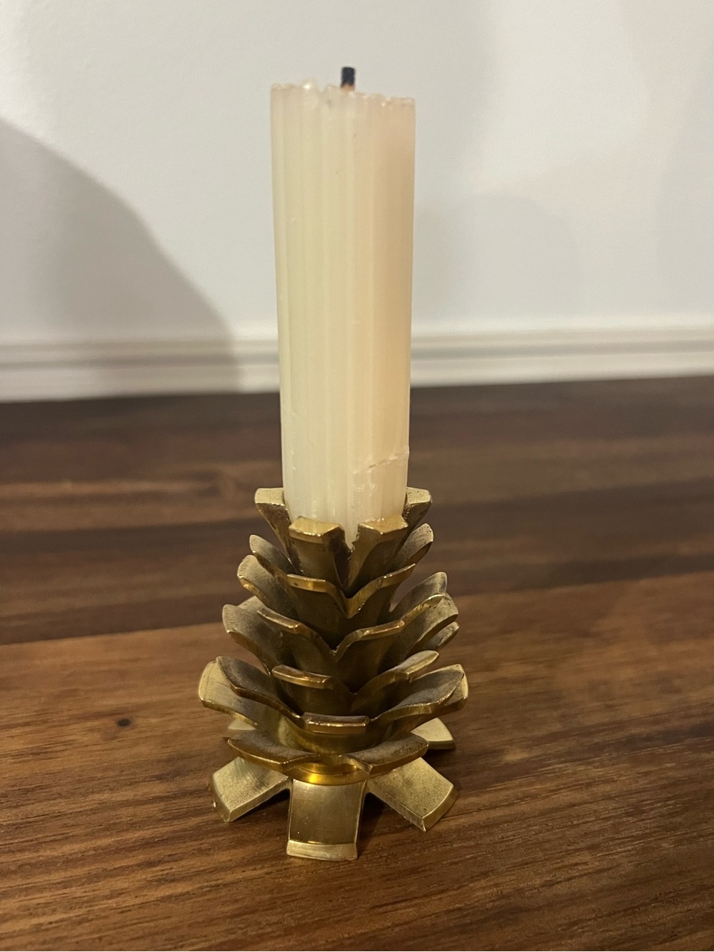 Brass Pinecone Candle Holder with Cream Candle